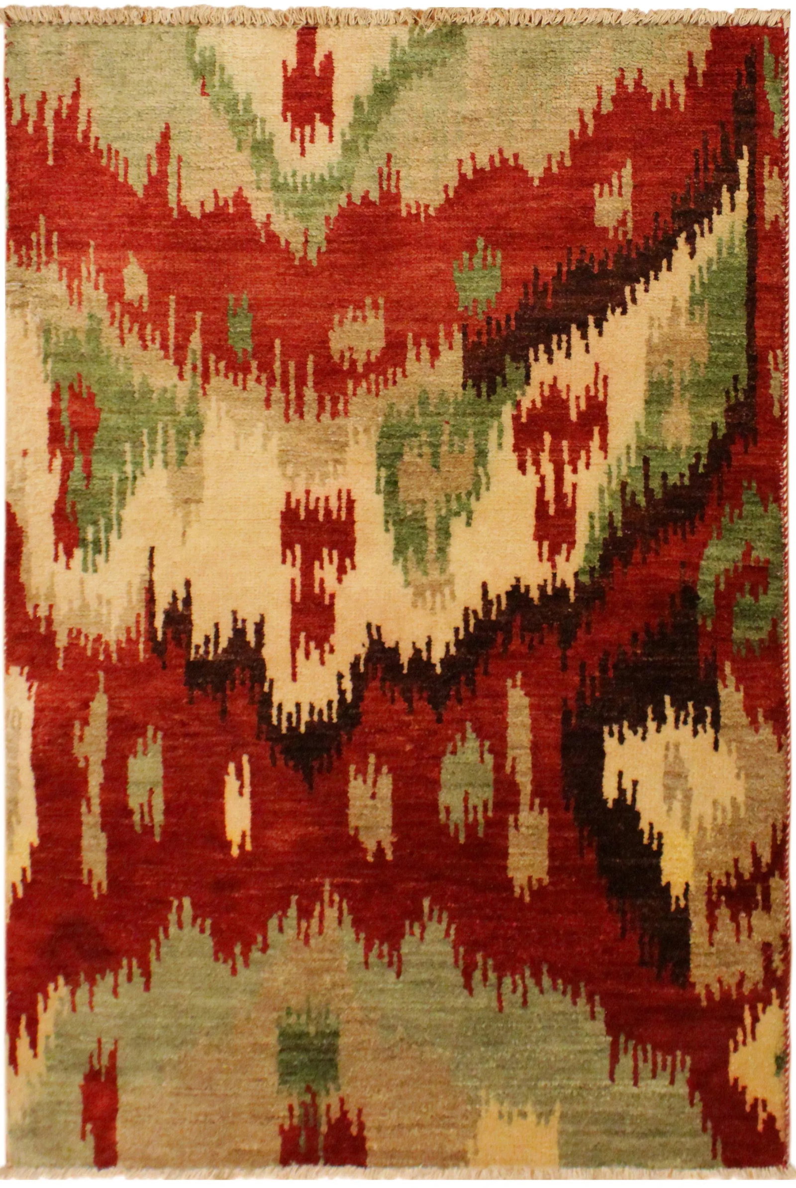 1990s Ikat Modern Red/Brown Wool Rug - 3'0 X 4'0 - 8