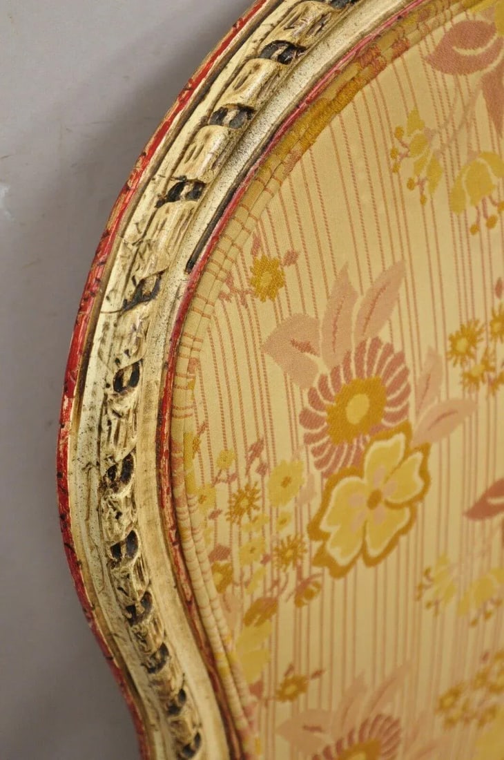 Mid 20th Century Vintage French Louis XV Style Cream and Red Painted Low Boudoir Fauteuil Chair - 6