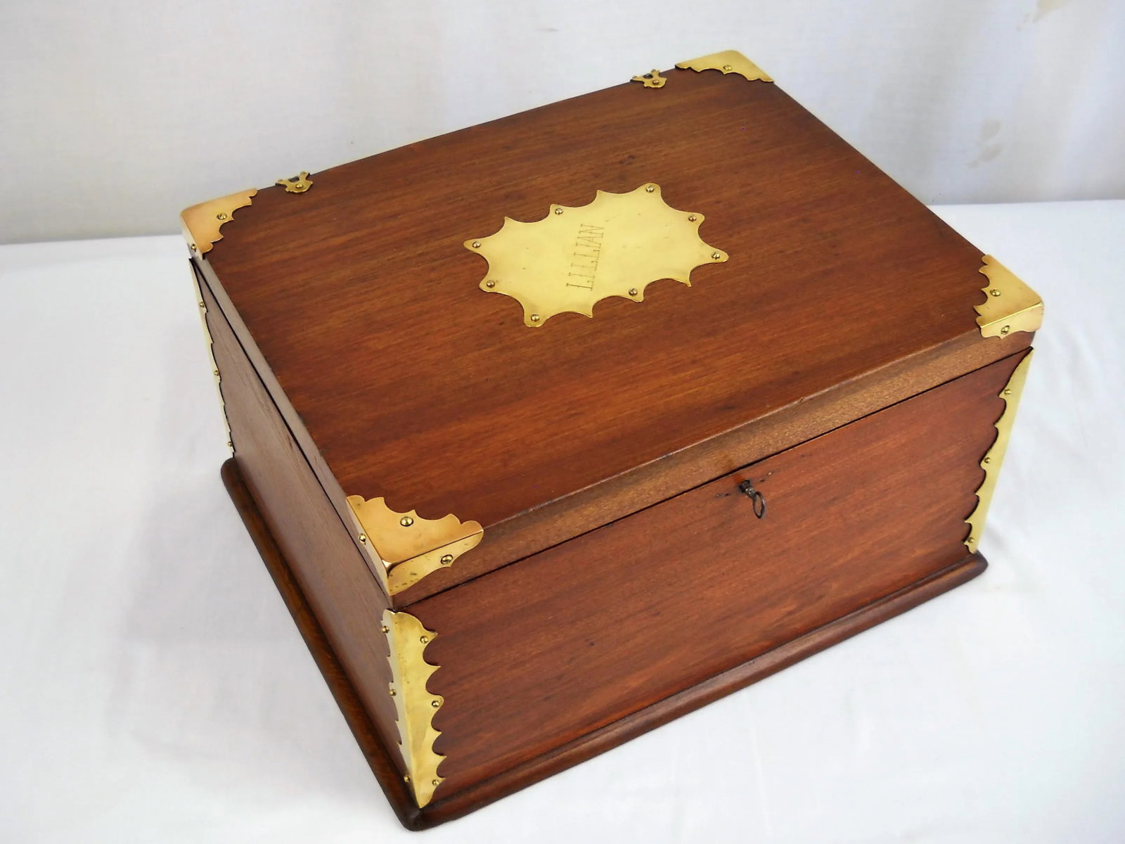 Antique Lillian Brass & Wood Box - 2