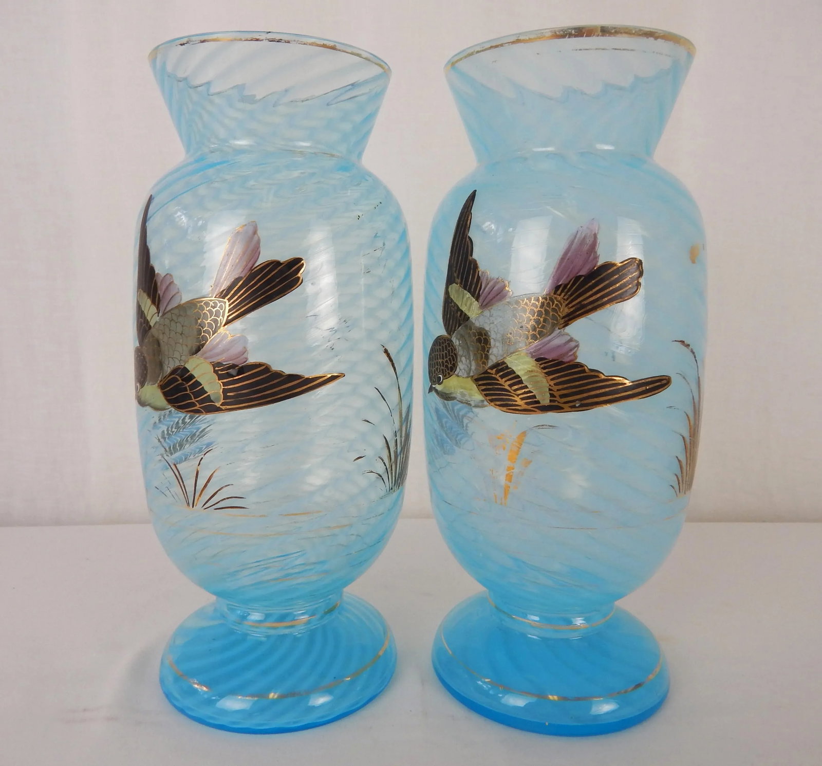 Antique Hand Painted Bird Vases - a Pair - 2