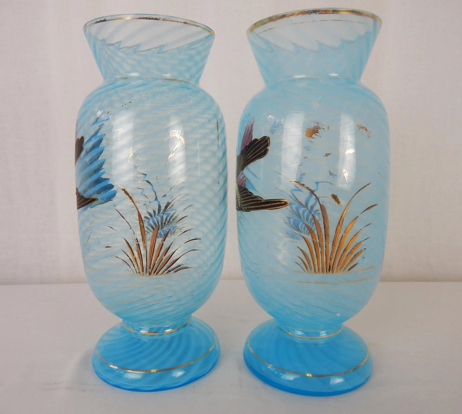 Antique Hand Painted Bird Vases - a Pair - 3