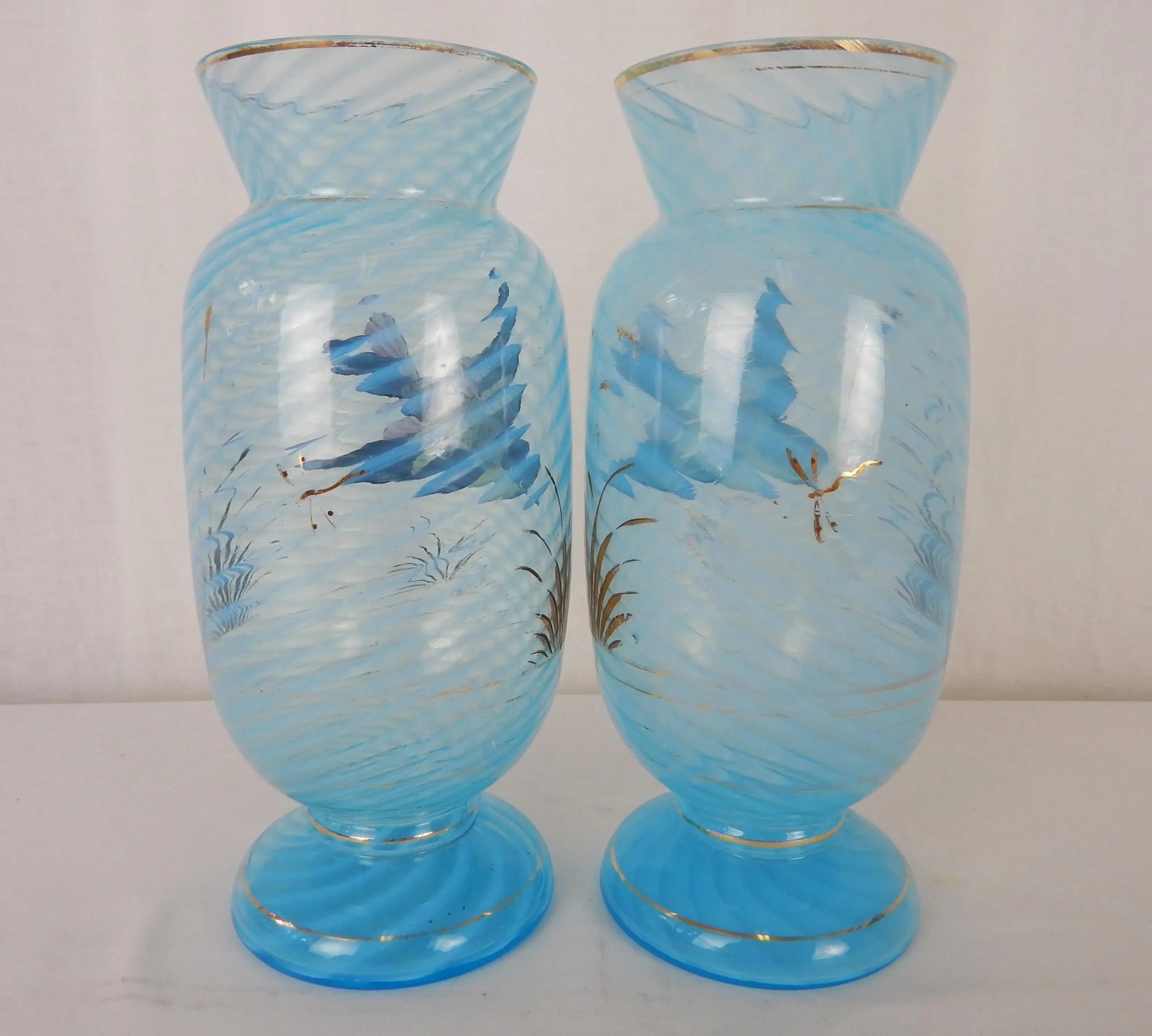 Antique Hand Painted Bird Vases - a Pair - 4