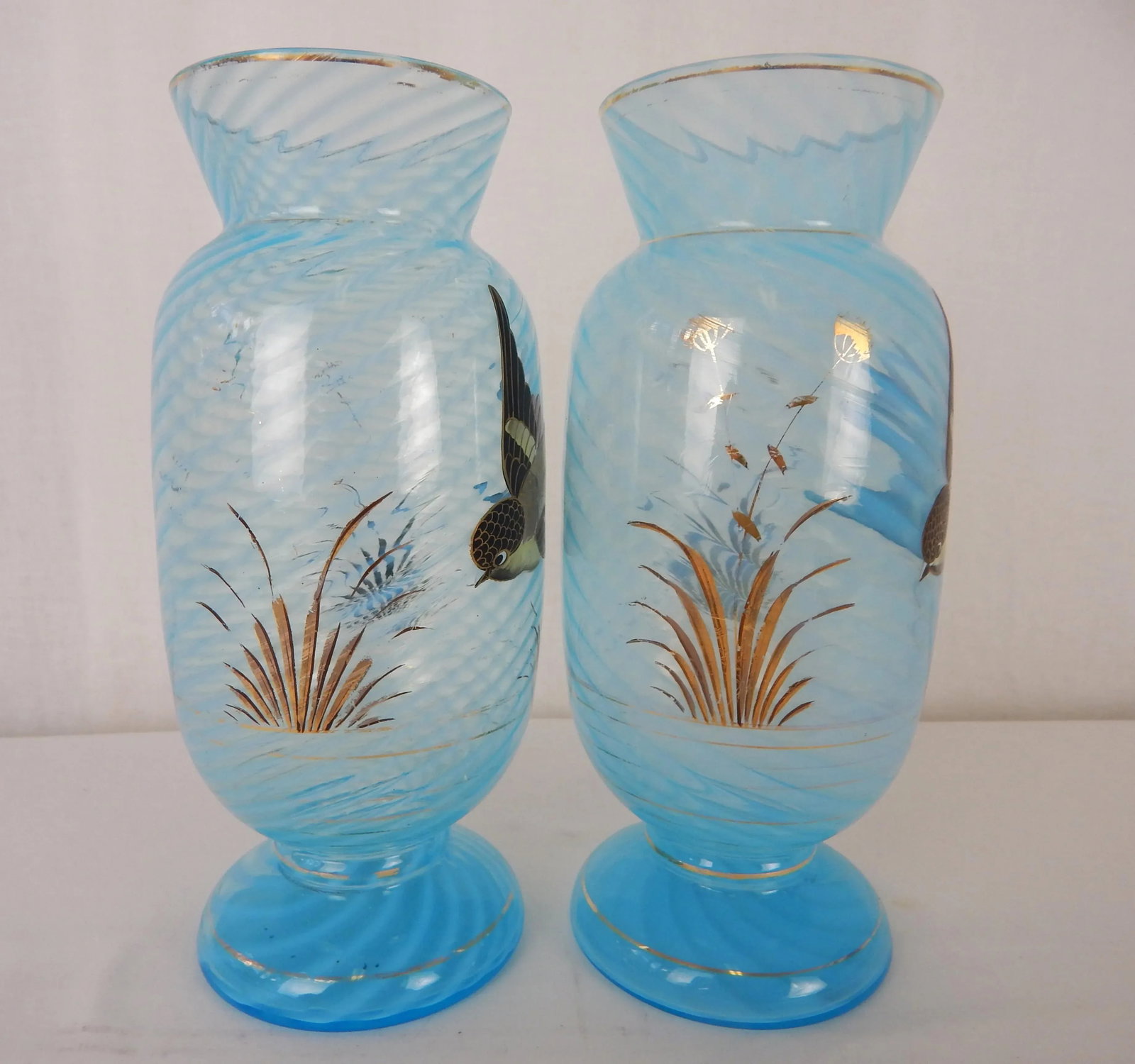 Antique Hand Painted Bird Vases - a Pair - 5