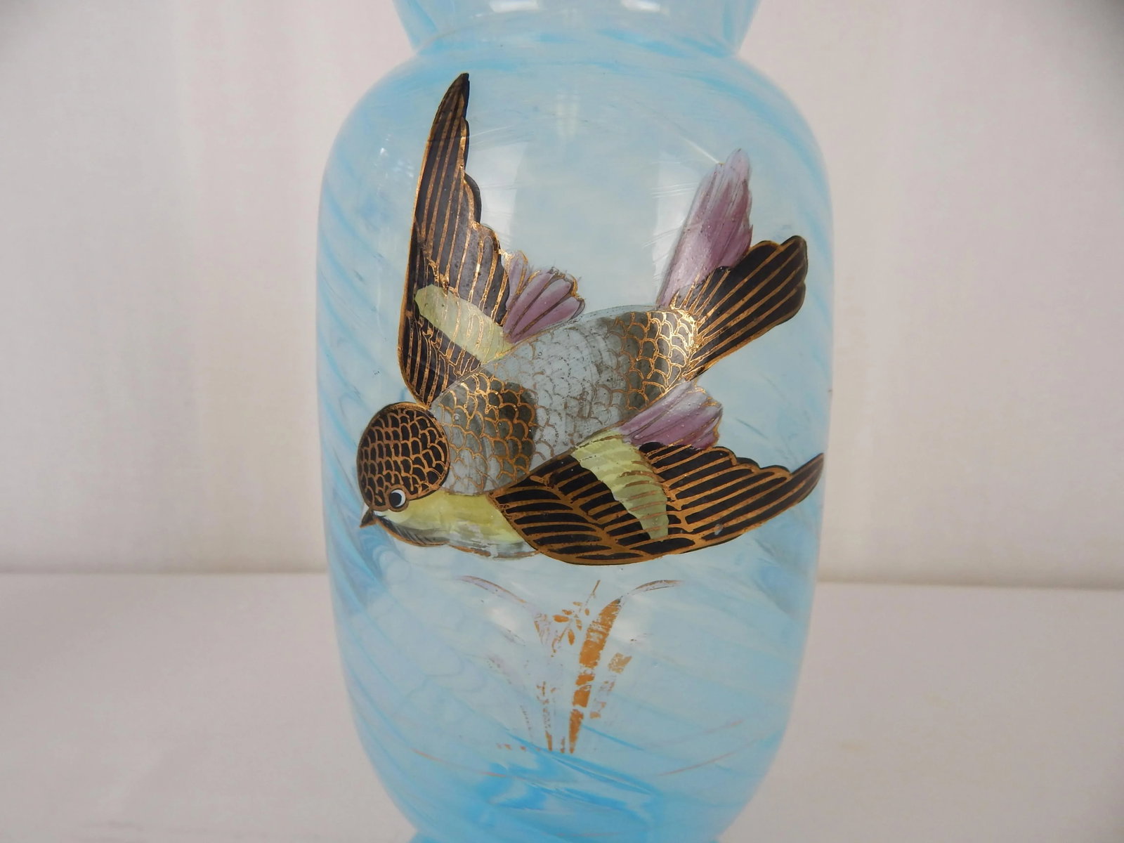 Antique Hand Painted Bird Vases - a Pair - 7