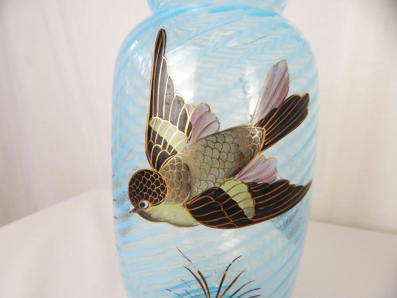 Antique Hand Painted Bird Vases - a Pair - 8