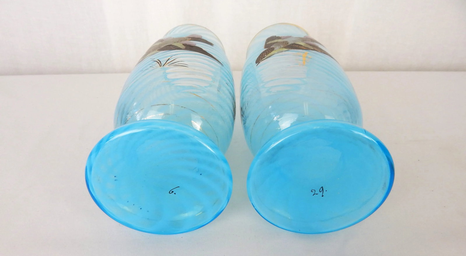 Antique Hand Painted Bird Vases - a Pair - 9