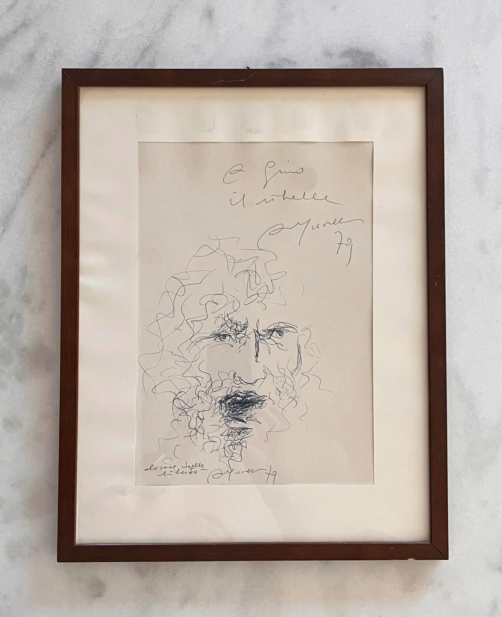 Vintage Italian Original Pen Drawing of Man - Signed - 2