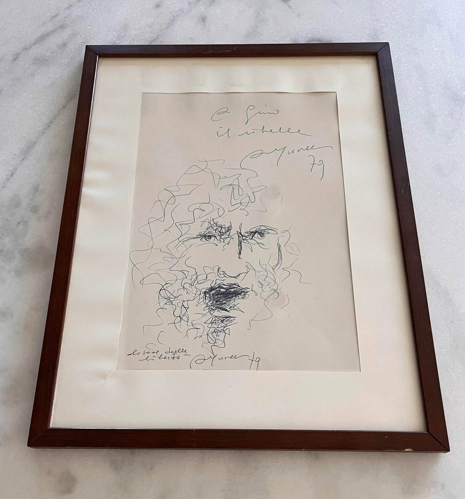 Vintage Italian Original Pen Drawing of Man - Signed - 3