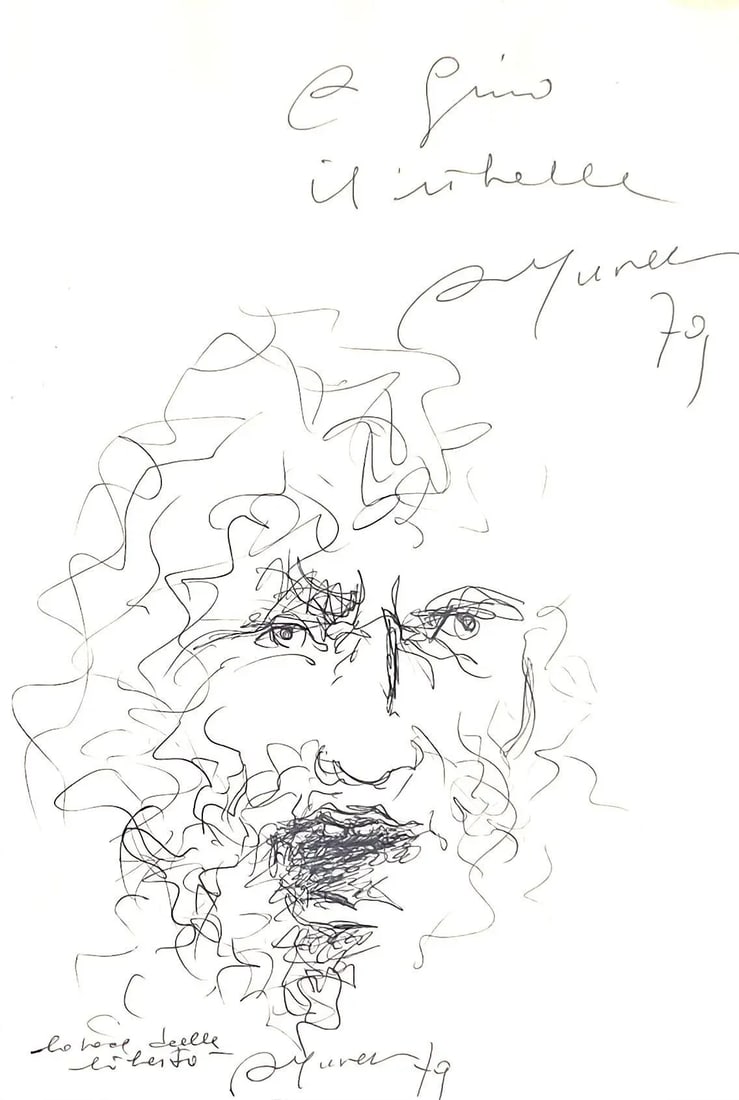 Vintage Italian Original Pen Drawing of Man - Signed - 4