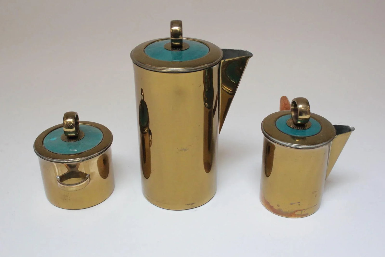 Vintage Georges Briard "El Dorado" Enamel and Brass Tea/Coffee Service - 2