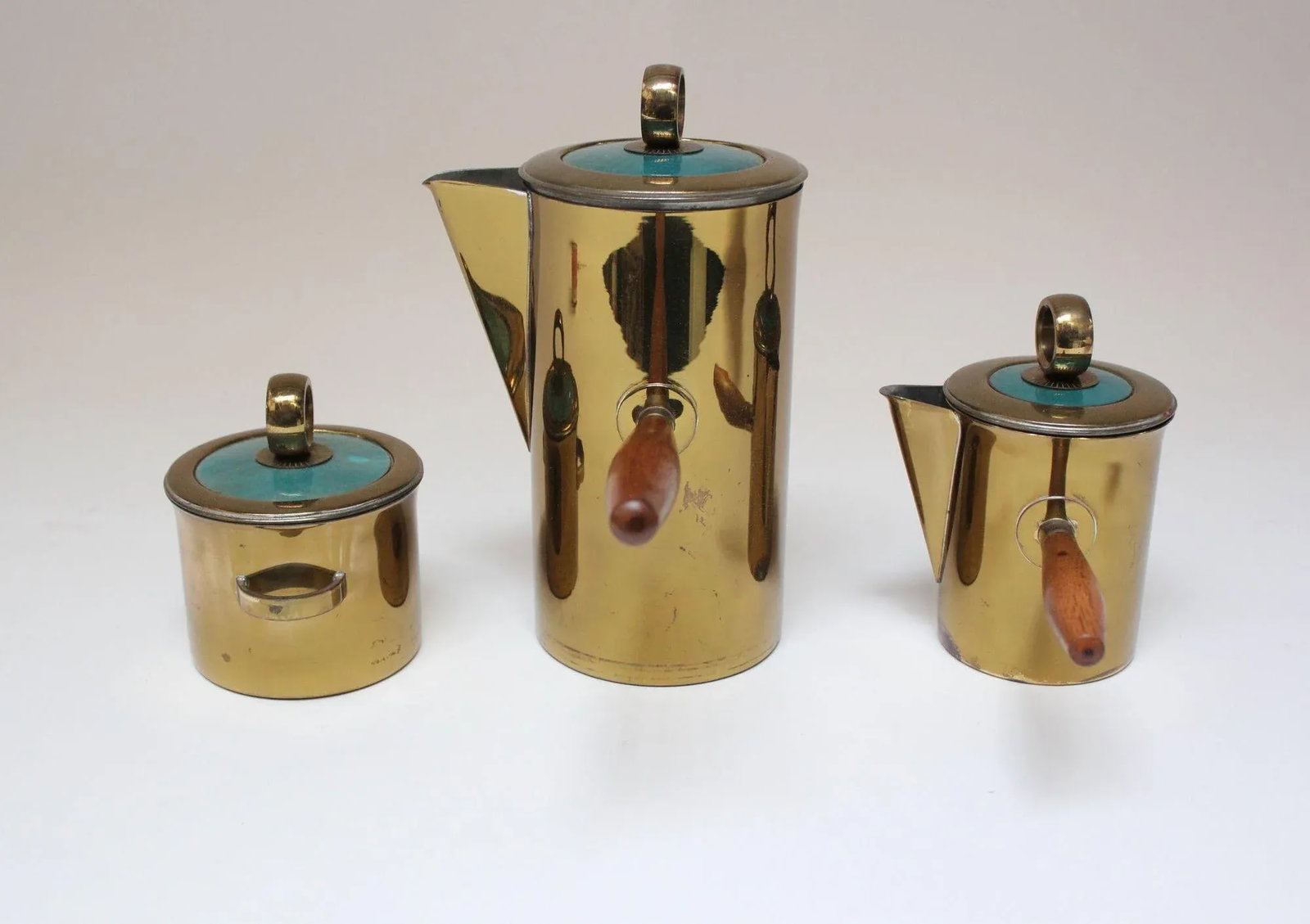Vintage Georges Briard "El Dorado" Enamel and Brass Tea/Coffee Service - 3