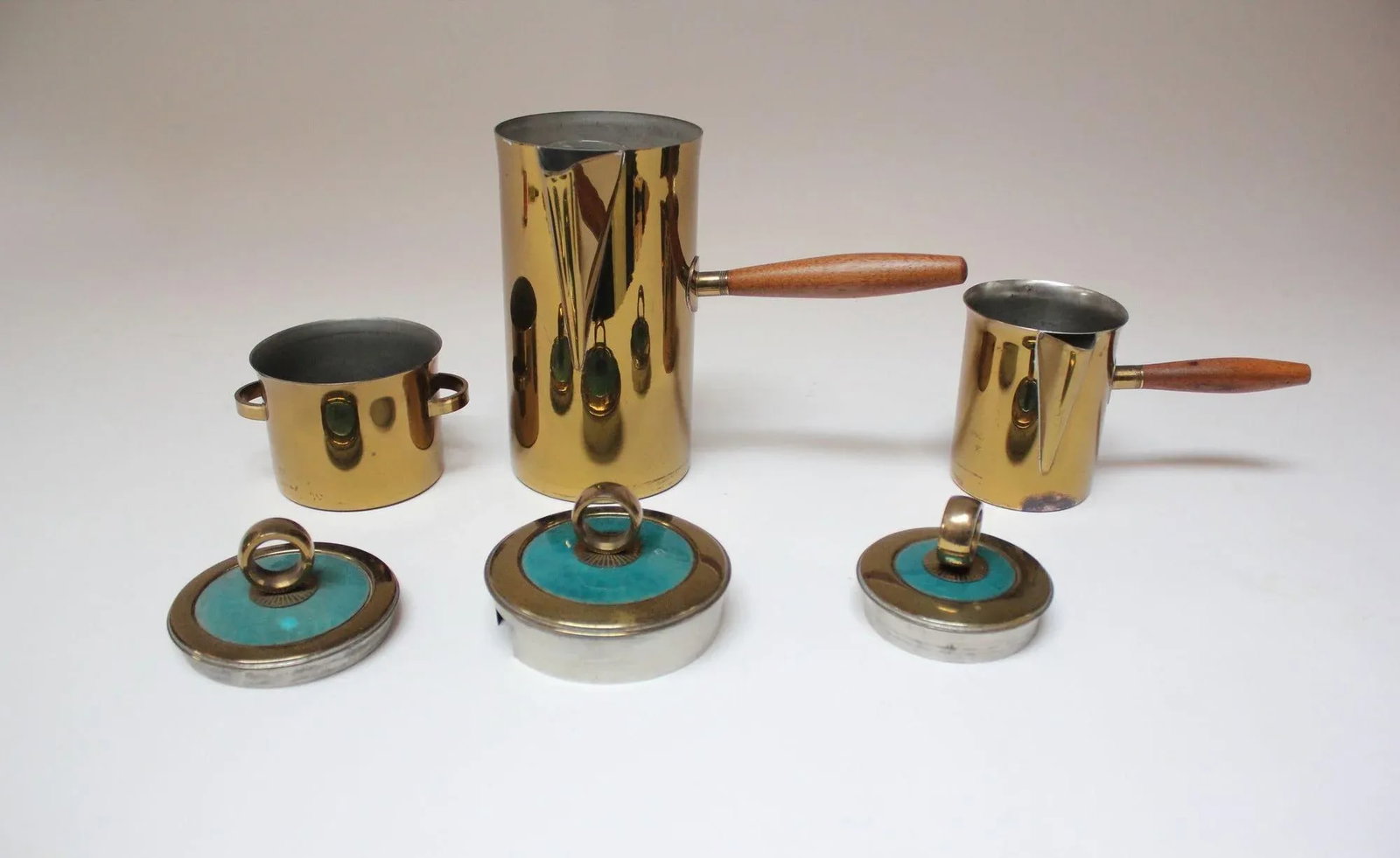 Vintage Georges Briard "El Dorado" Enamel and Brass Tea/Coffee Service - 5