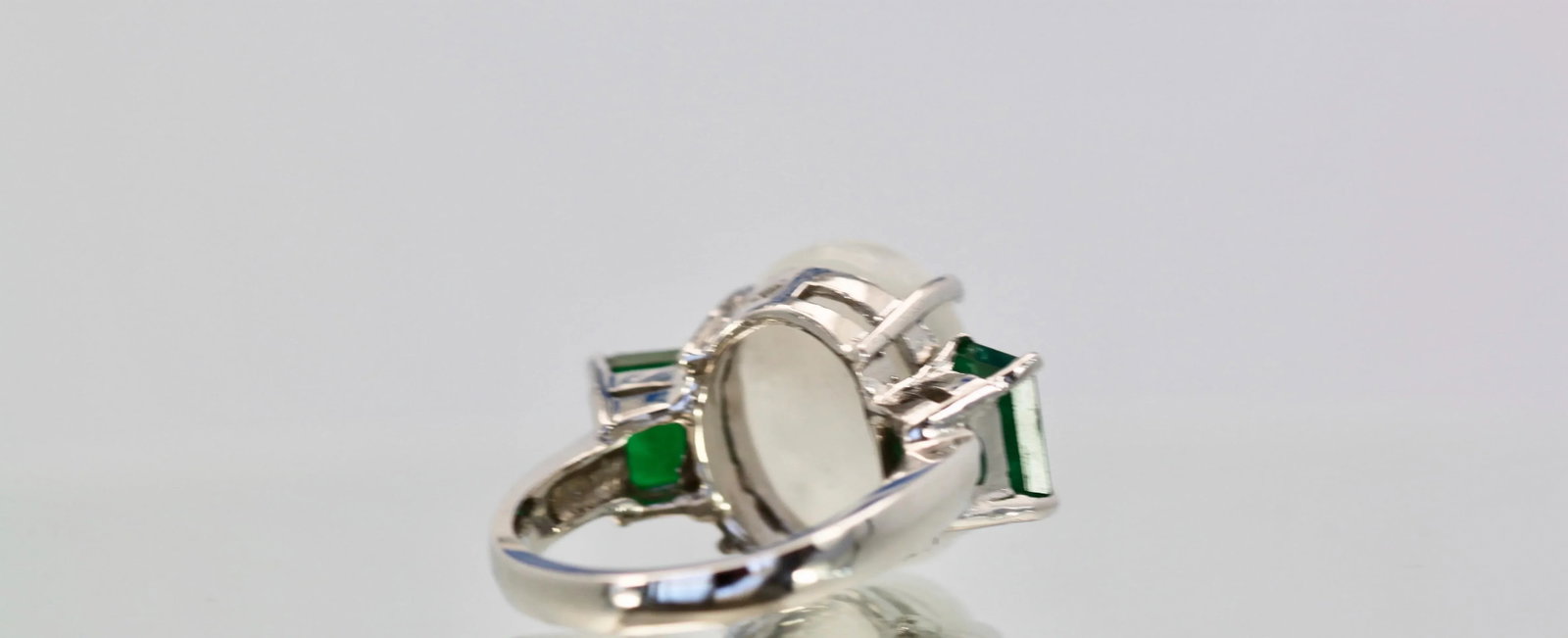 Moonstone 3 Stone Ring With Emeralds Size 6.5 - 6