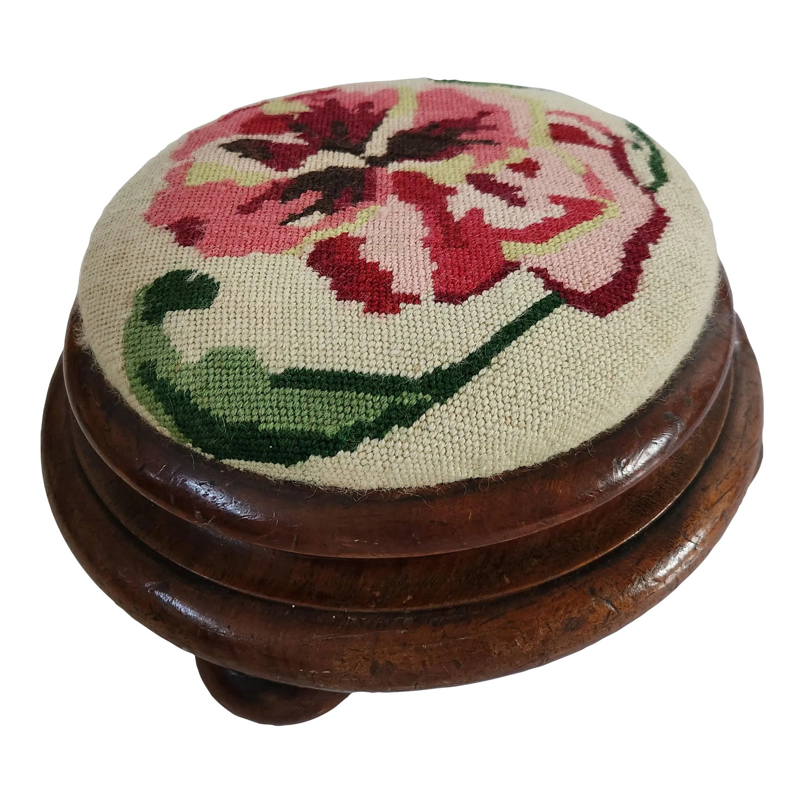 Late 19th Century Victorian Round Needlepoint Footstool by W. Richardson & Co of Darlington (1 of 12)
