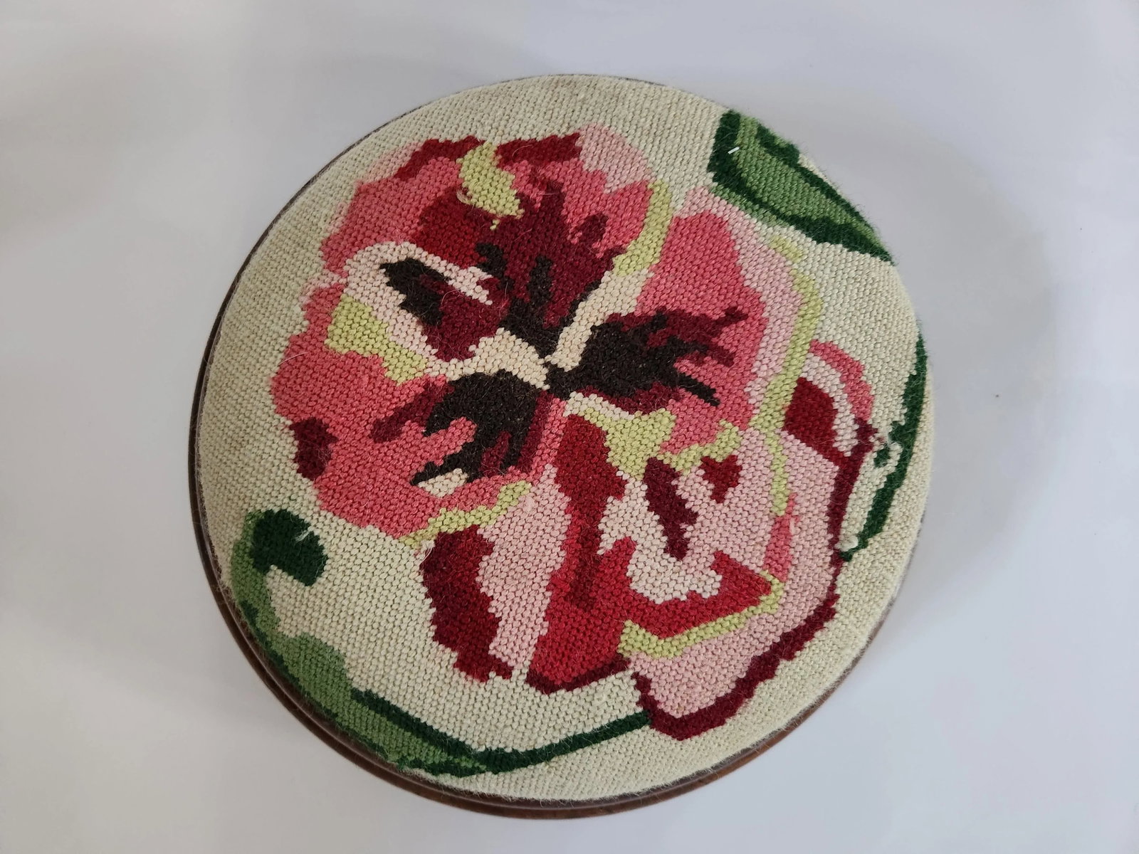 Late 19th Century Victorian Round Needlepoint Footstool by W. Richardson & Co of Darlington - 3