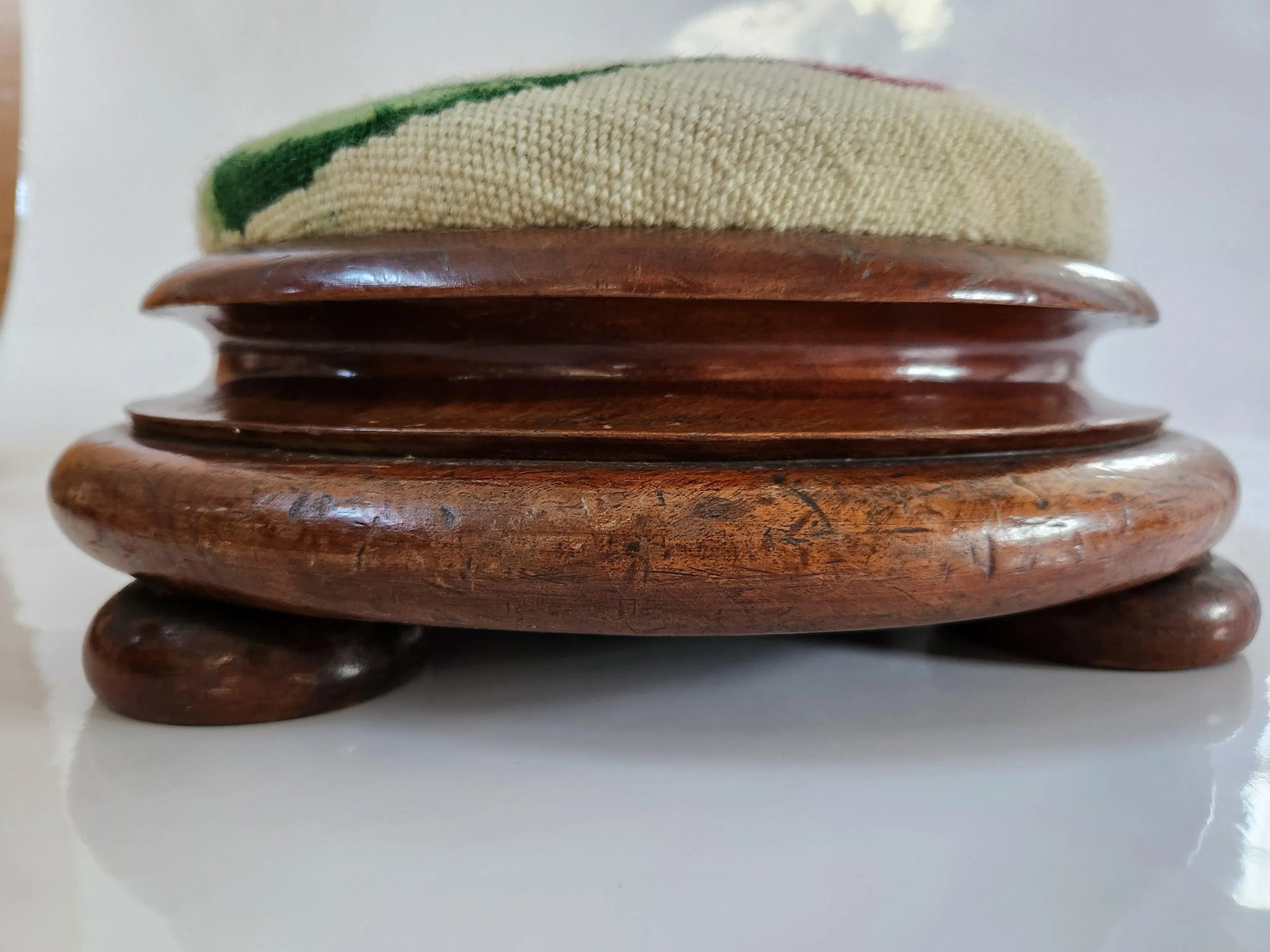 Late 19th Century Victorian Round Needlepoint Footstool by W. Richardson & Co of Darlington - 4