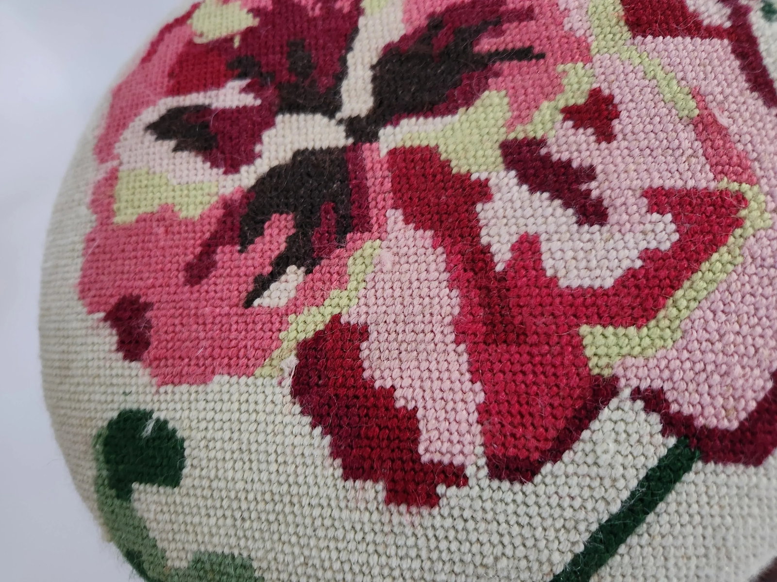 Late 19th Century Victorian Round Needlepoint Footstool by W. Richardson & Co of Darlington - 5