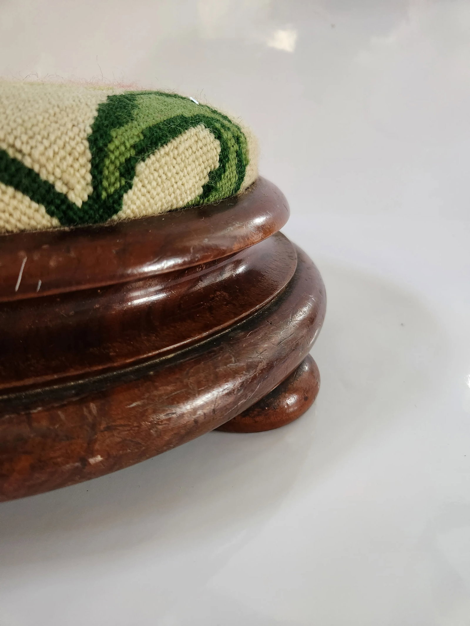Late 19th Century Victorian Round Needlepoint Footstool by W. Richardson & Co of Darlington - 6