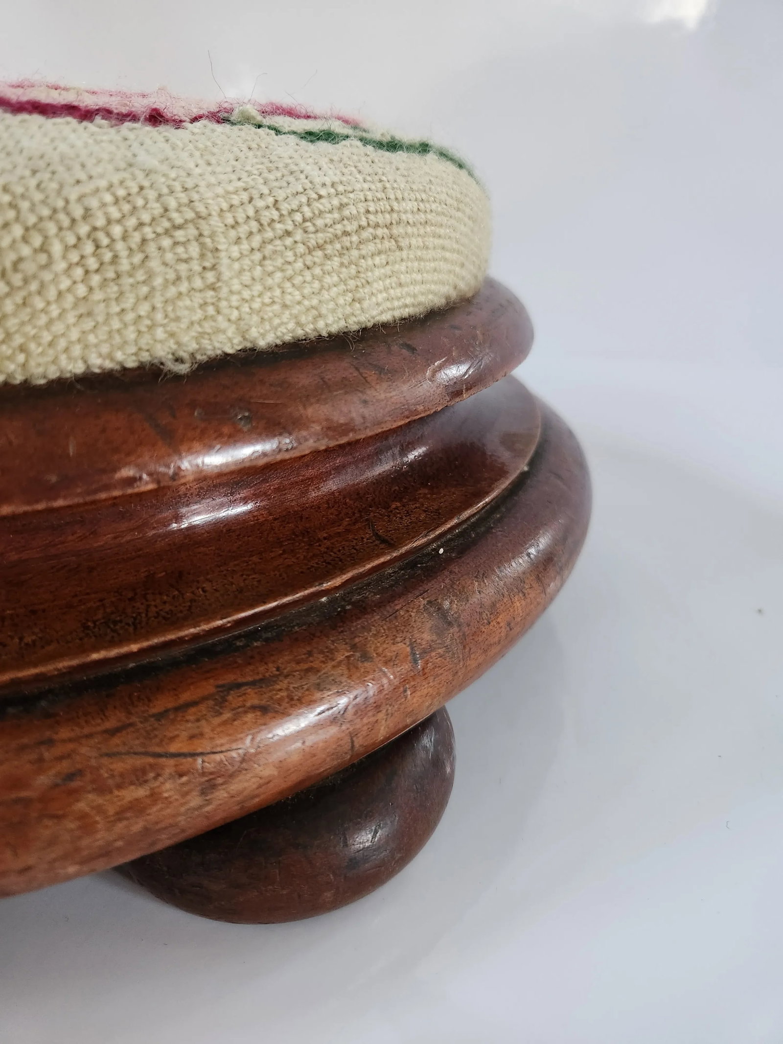 Late 19th Century Victorian Round Needlepoint Footstool by W. Richardson & Co of Darlington - 7