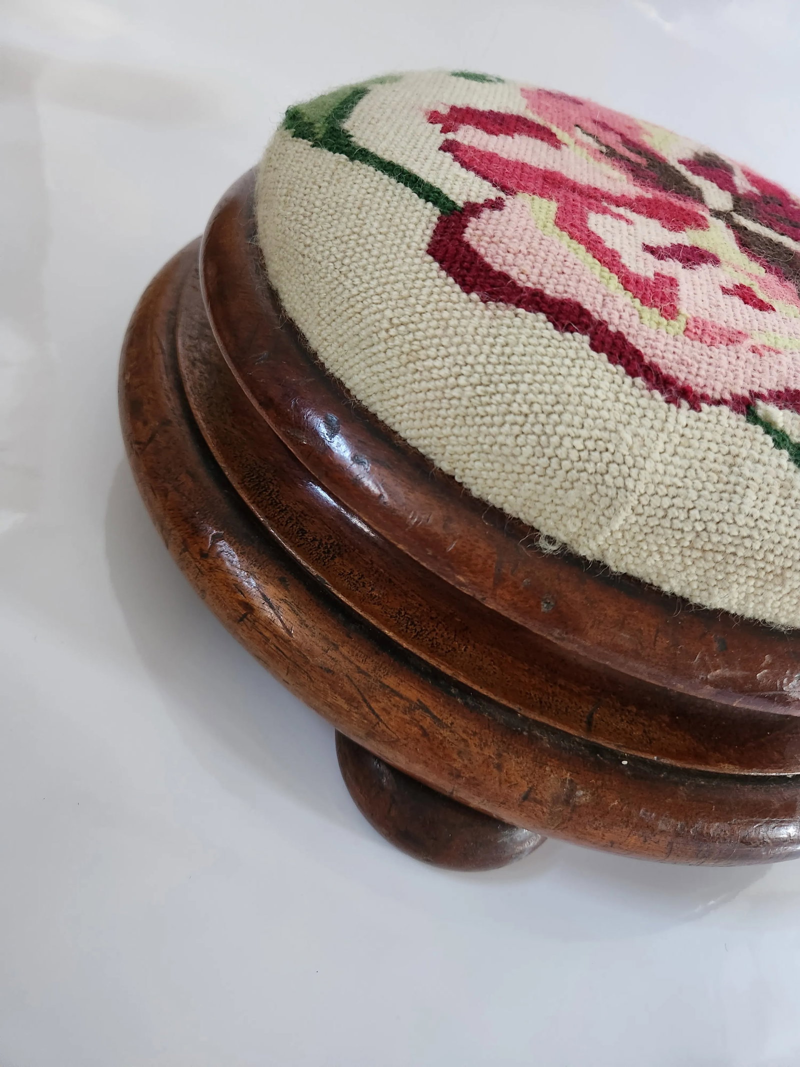 Late 19th Century Victorian Round Needlepoint Footstool by W. Richardson & Co of Darlington - 8