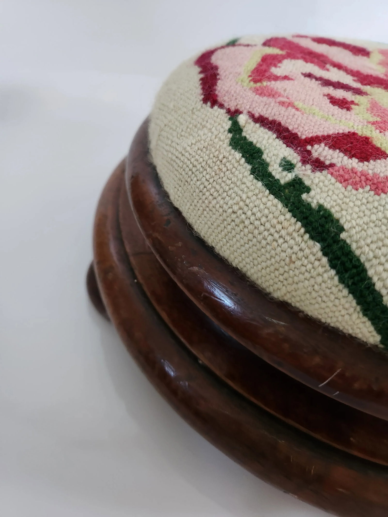 Late 19th Century Victorian Round Needlepoint Footstool by W. Richardson & Co of Darlington - 9