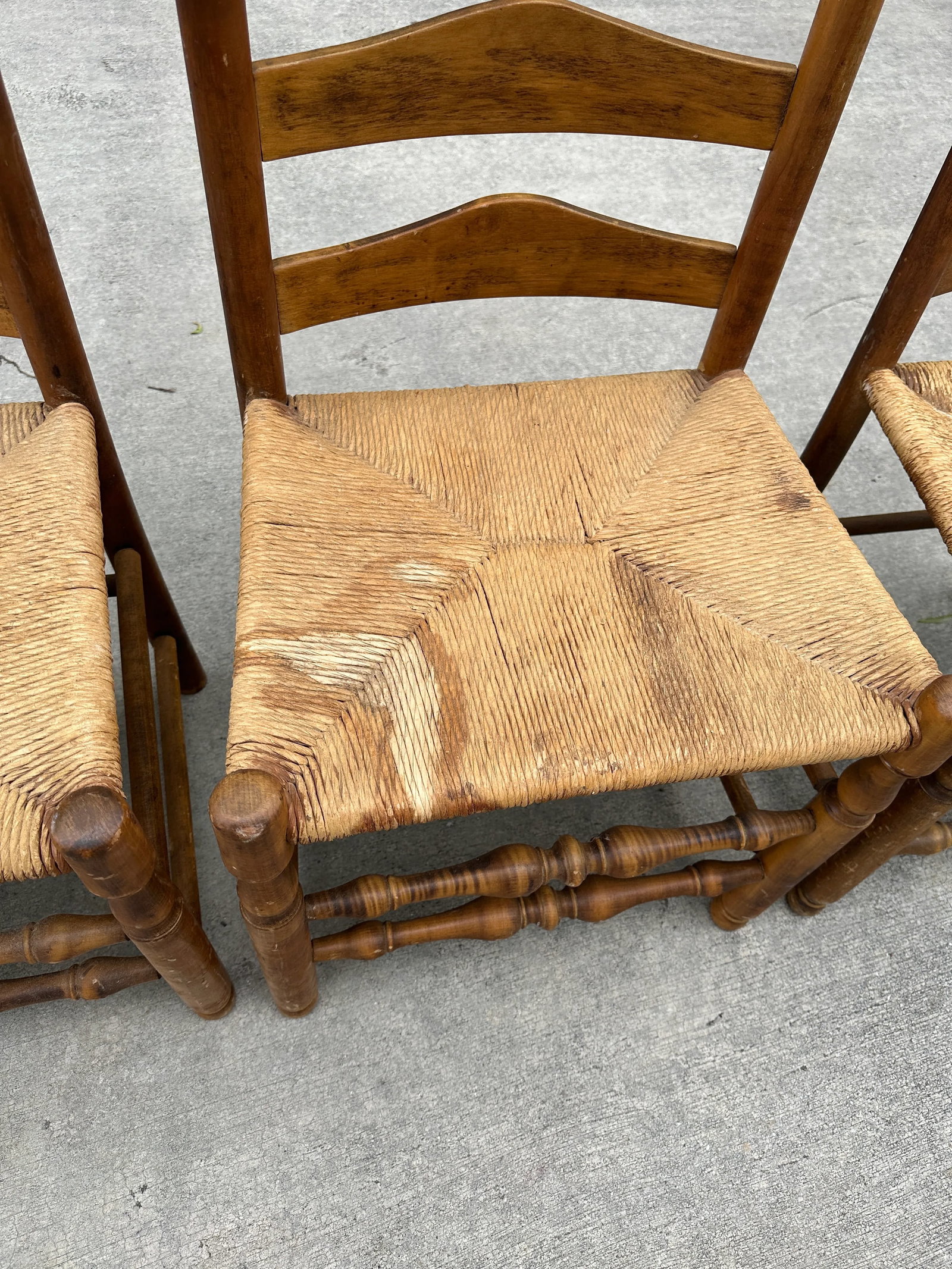 1970s Collection of Wood and Wicker Ladder Back Chairs- Set of 4 - 5