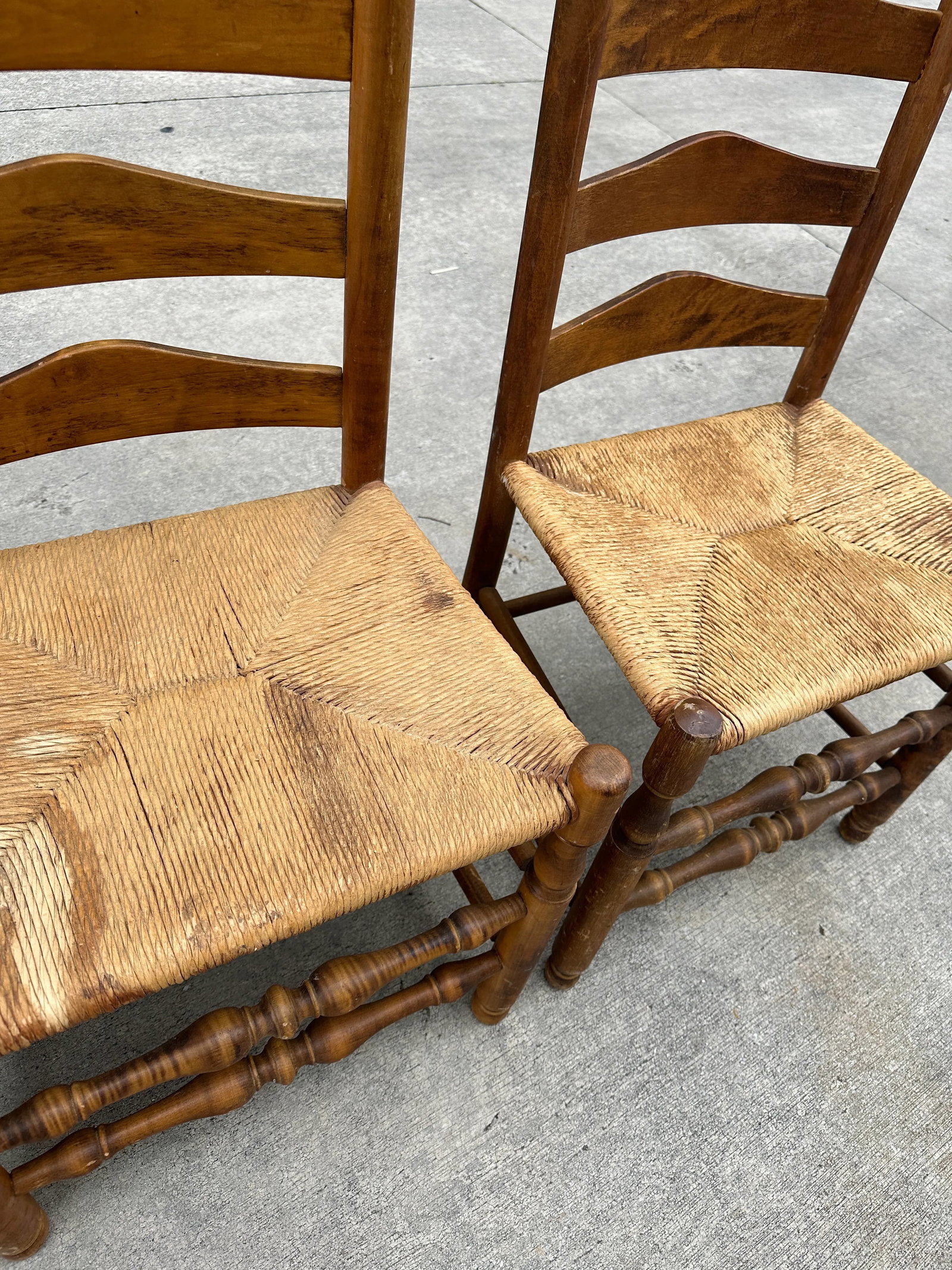 1970s Collection of Wood and Wicker Ladder Back Chairs- Set of 4 - 6