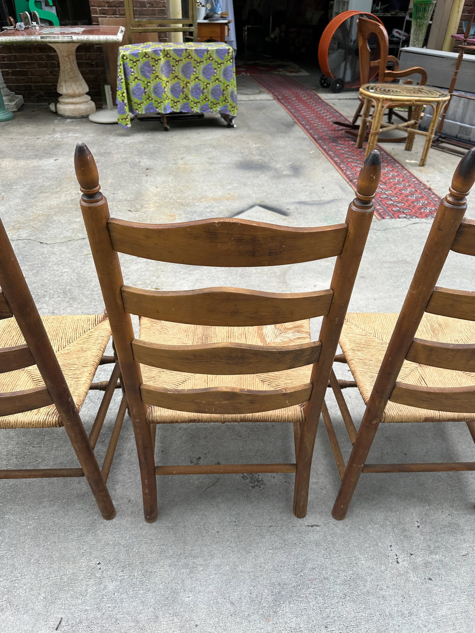 1970s Collection of Wood and Wicker Ladder Back Chairs- Set of 4 - 7