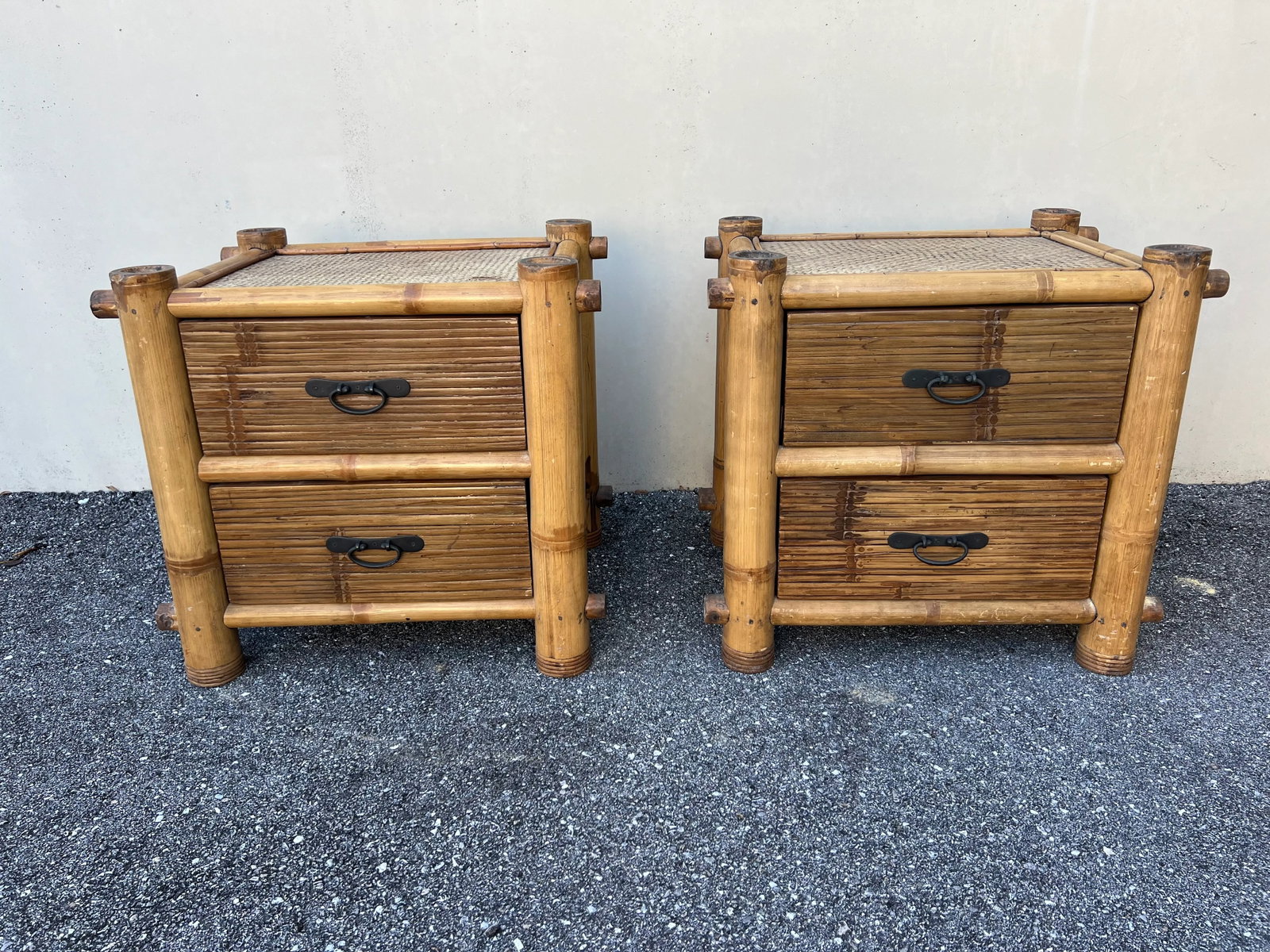 Late 20th Century Vintage Bamboo Caribbean Style Nightstands- a Pair - 2