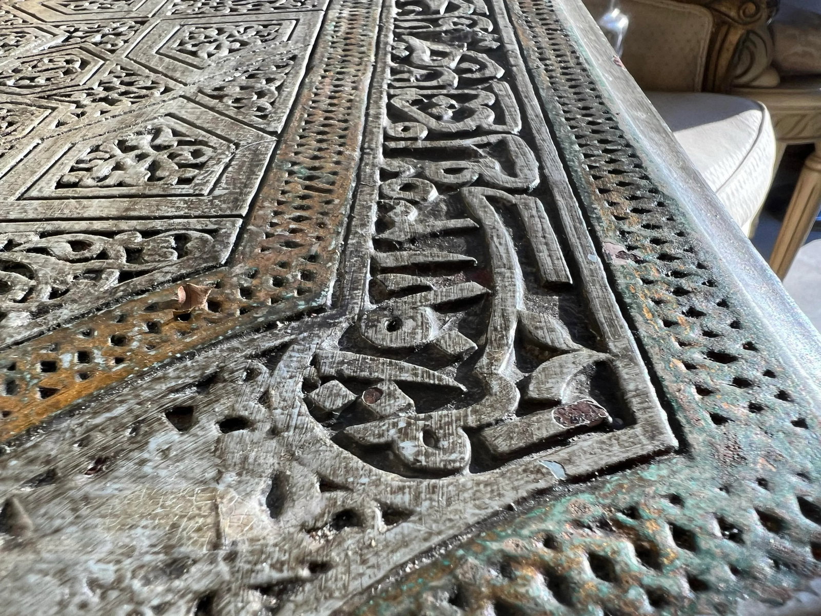 1970s Hand Carved Grey Antique Table - 2