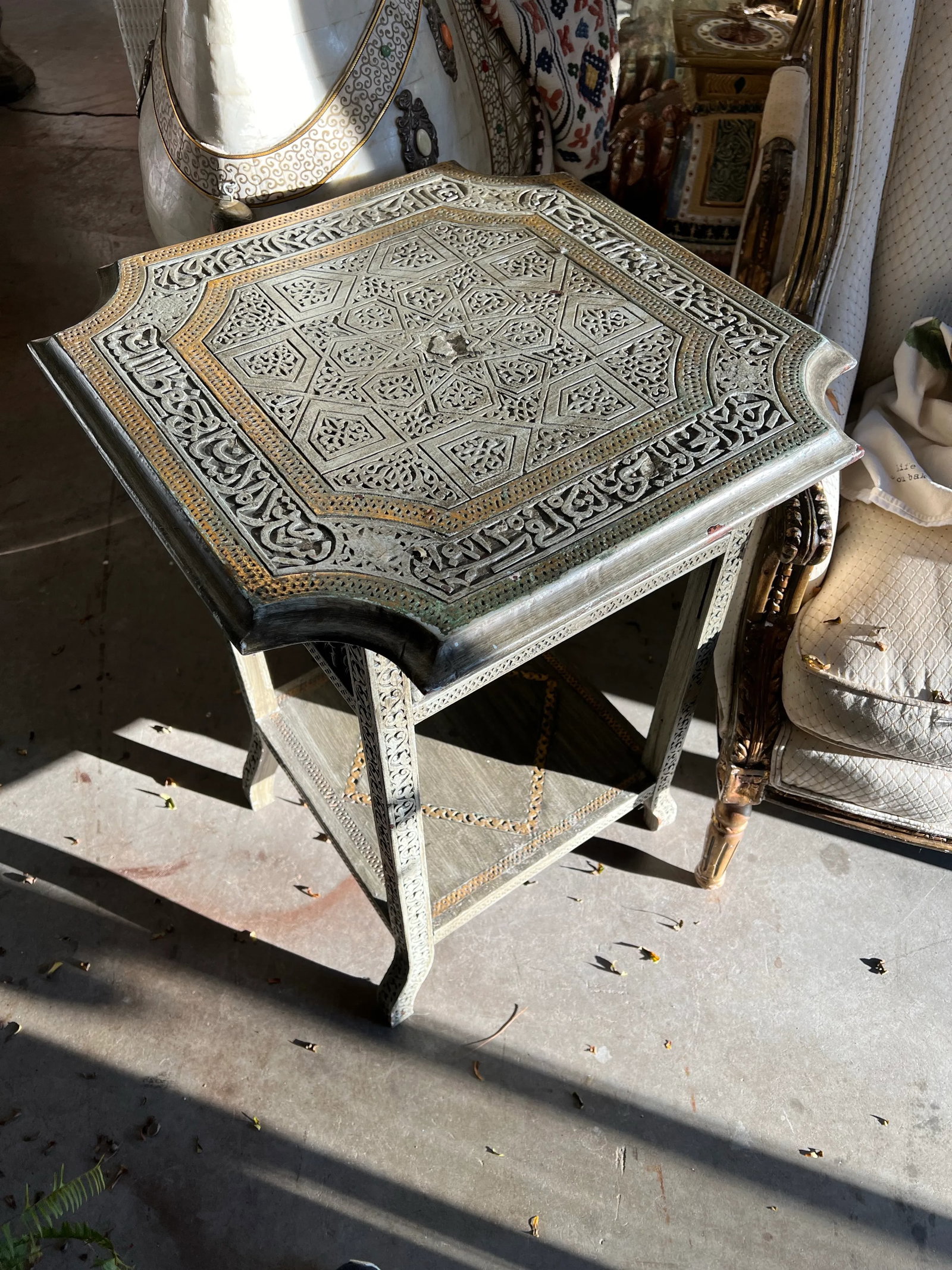 1970s Hand Carved Grey Antique Table - 4