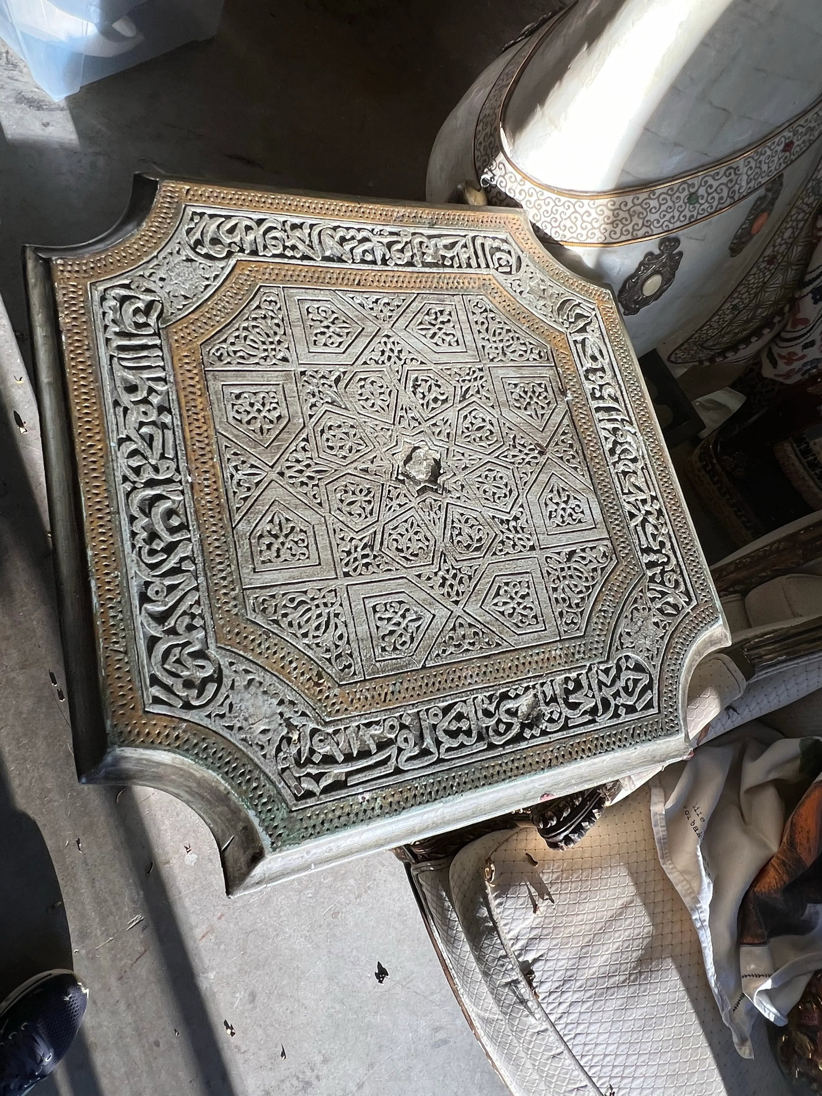 1970s Hand Carved Grey Antique Table - 5
