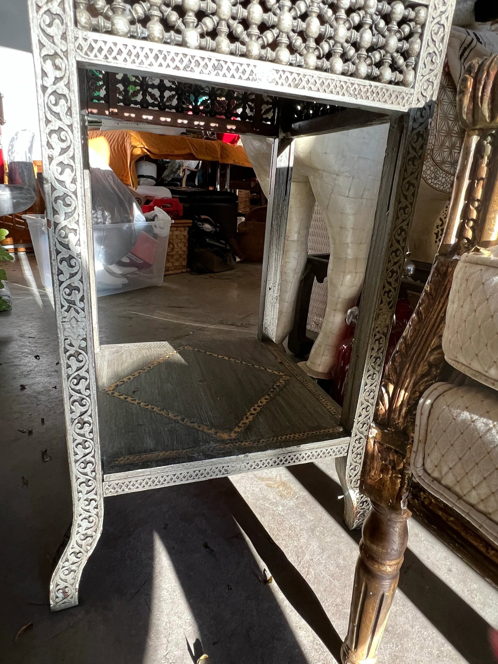 1970s Hand Carved Grey Antique Table - 7