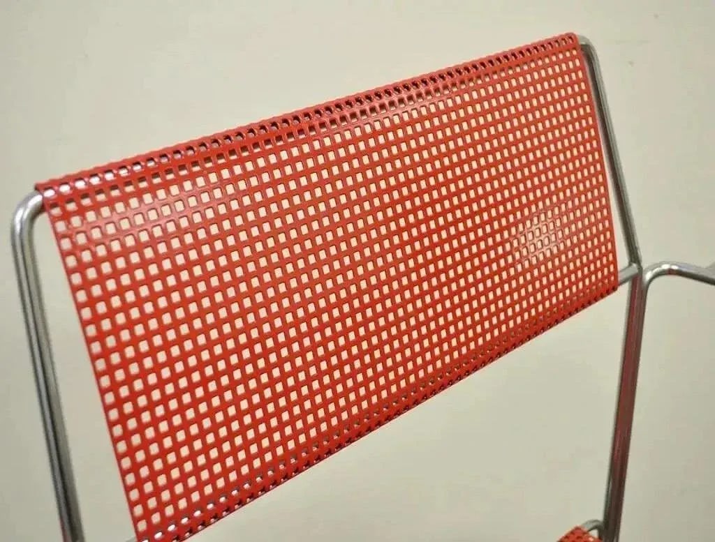 Mid 20th Century Vintage Tomado Style Mid Century Modern Stacking Chrome Metal Mesh Red Chairs - Pai - 5