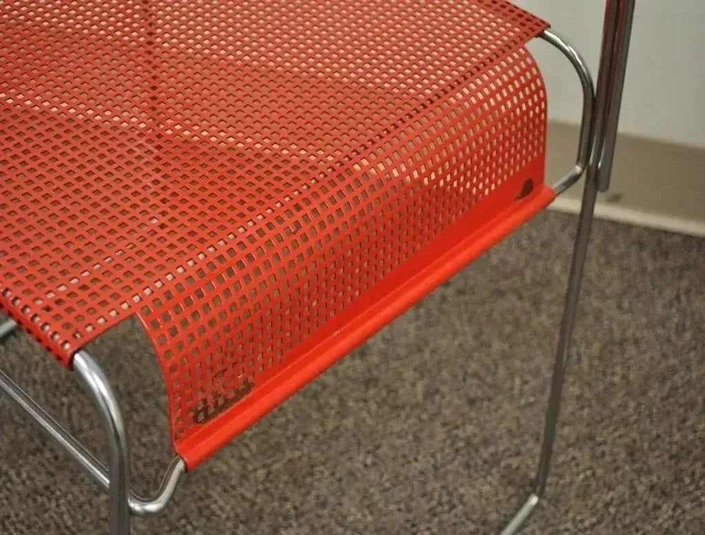 Mid 20th Century Vintage Tomado Style Mid Century Modern Stacking Chrome Metal Mesh Red Chairs - Pai - 8