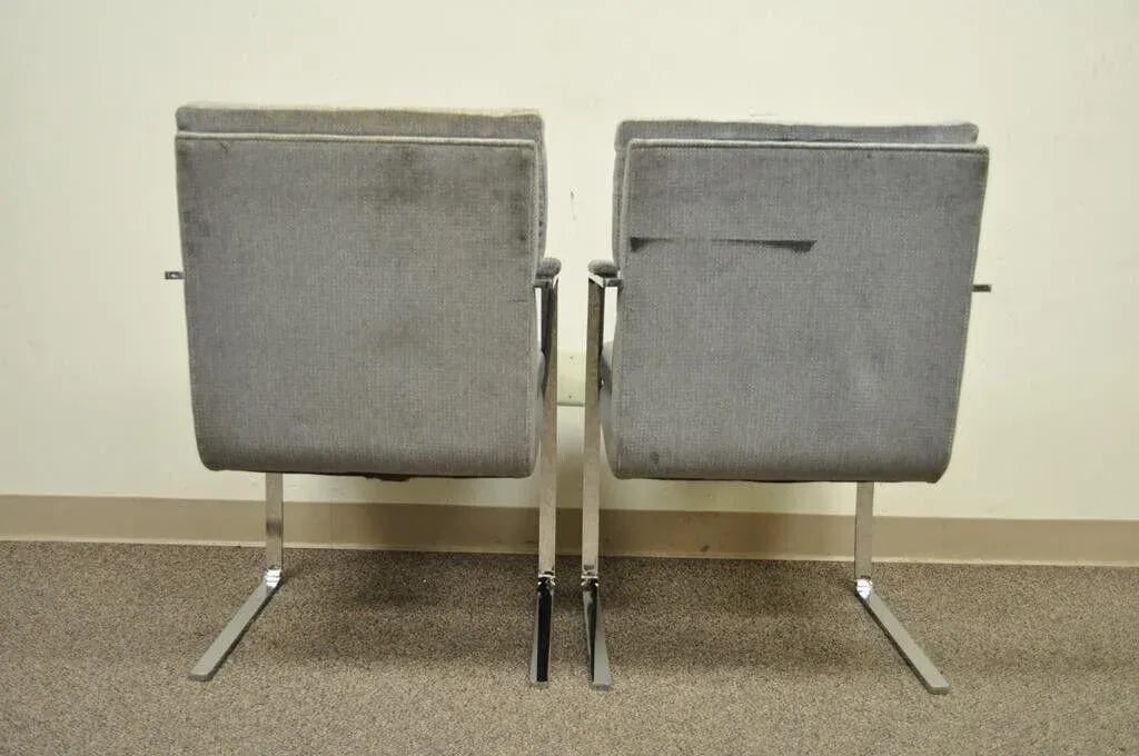 Late 20th Century Mid Century Modern Milo Baughman Style Chrome Steel Cantilever Arm Chairs - Pair - 10