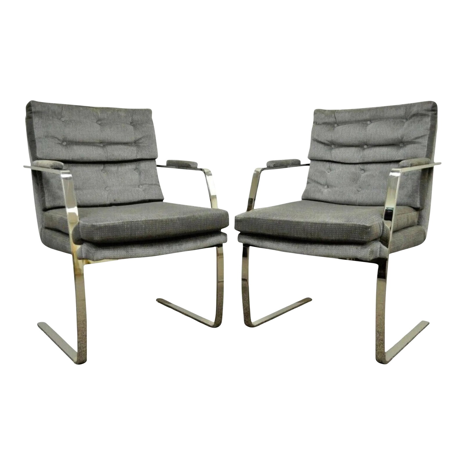 Late 20th Century Mid Century Modern Milo Baughman Style Chrome Steel Cantilever Arm Chairs - Pair (1 of 12)