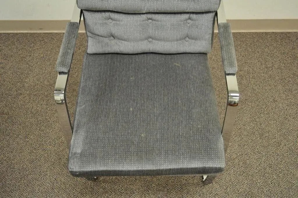 Late 20th Century Mid Century Modern Milo Baughman Style Chrome Steel Cantilever Arm Chairs - Pair - 4