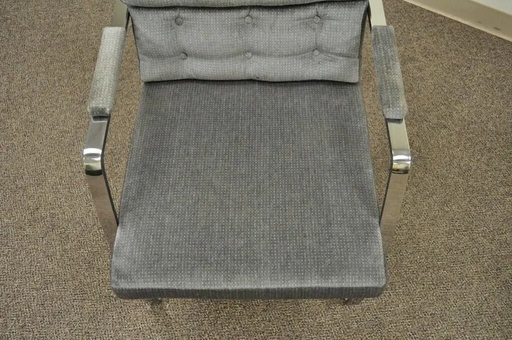 Late 20th Century Mid Century Modern Milo Baughman Style Chrome Steel Cantilever Arm Chairs - Pair - 6