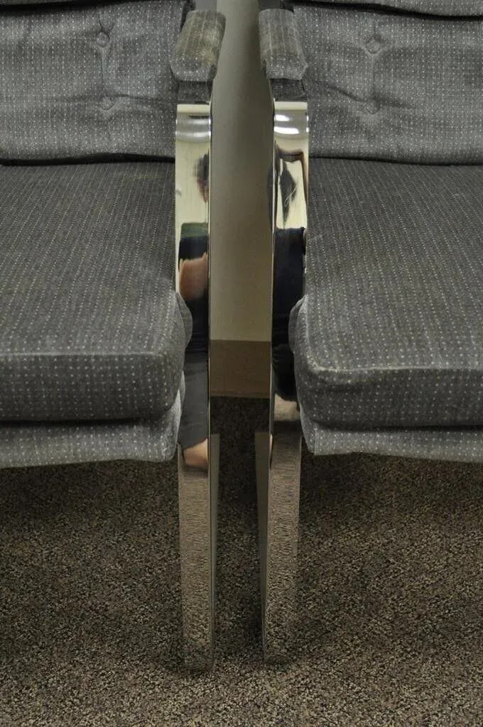 Late 20th Century Mid Century Modern Milo Baughman Style Chrome Steel Cantilever Arm Chairs - Pair - 7