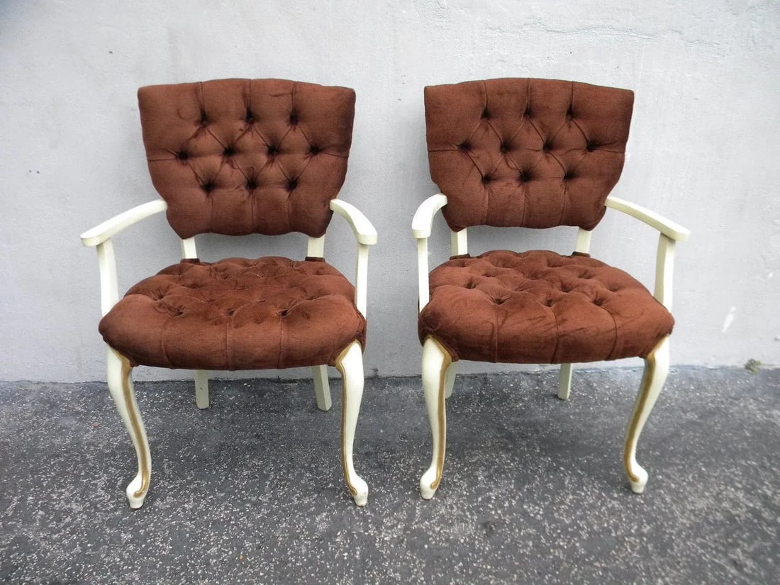 French Painted Tufted Living Room Side Chairs - Pair - 11