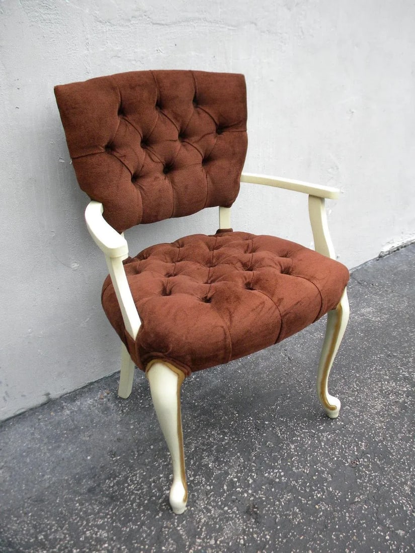 French Painted Tufted Living Room Side Chairs - Pair - 3