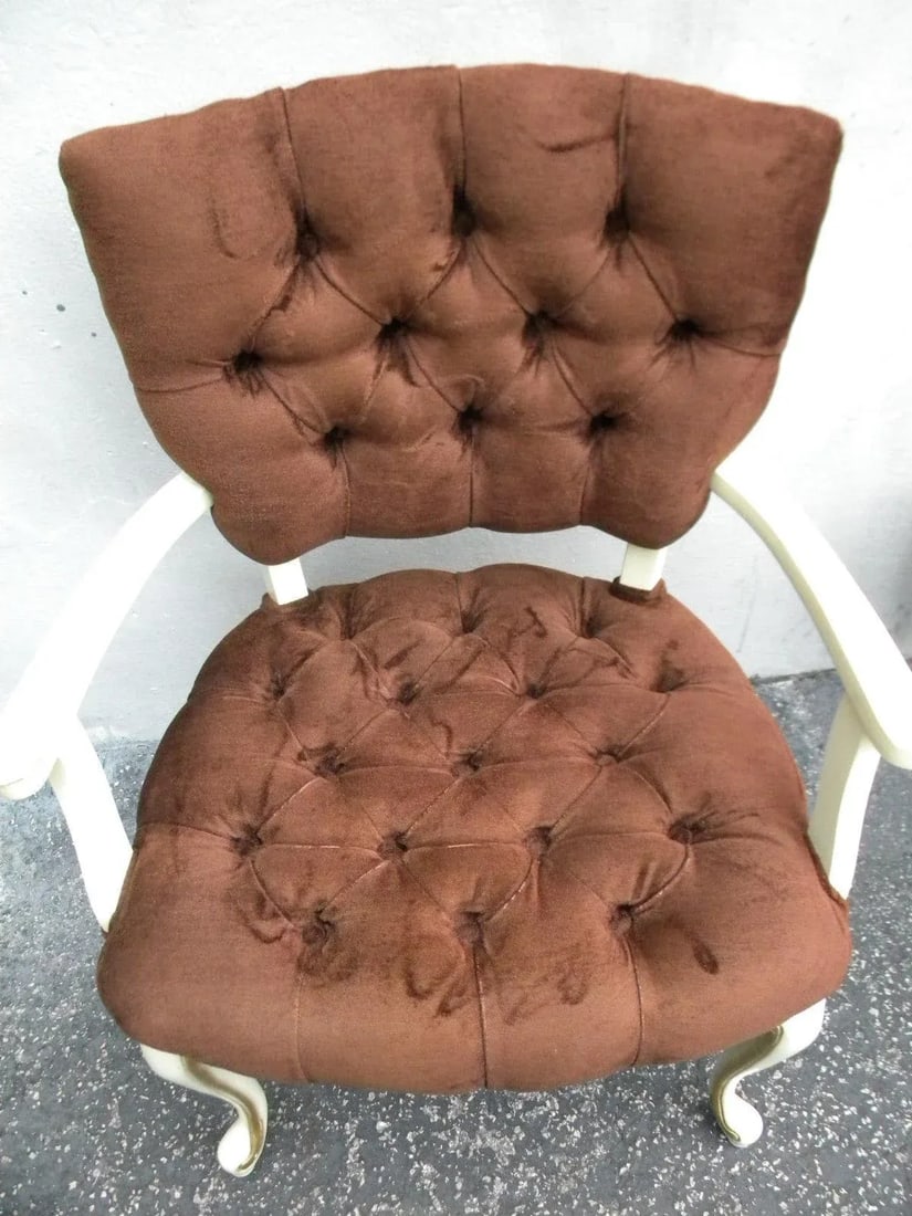 French Painted Tufted Living Room Side Chairs - Pair - 6