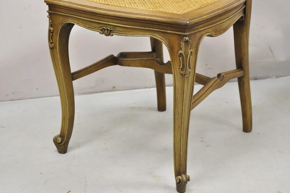 Early 20th Century Antique French Provincial Louis XV Style Carved Walnut Cane Dining Chair - Pair - 10