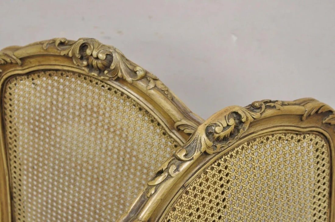 Early 20th Century Antique French Provincial Louis XV Style Carved Walnut Cane Dining Chair - Pair - 11
