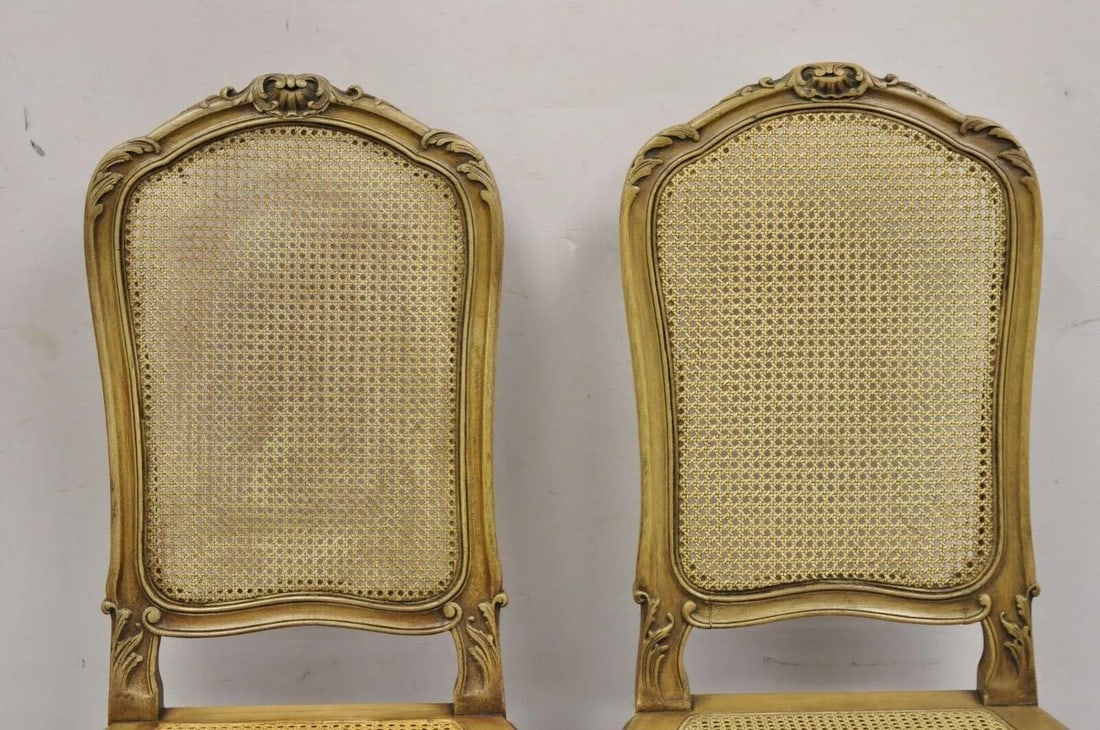 Early 20th Century Antique French Provincial Louis XV Style Carved Walnut Cane Dining Chair - Pair - 4