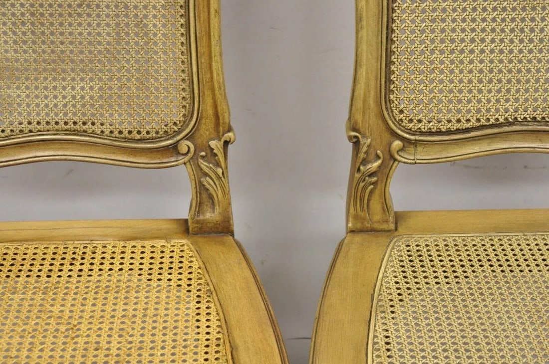 Early 20th Century Antique French Provincial Louis XV Style Carved Walnut Cane Dining Chair - Pair - 6