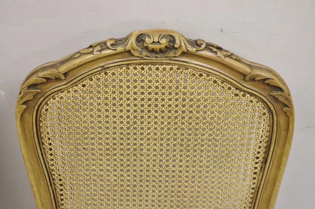 Early 20th Century Antique French Provincial Louis XV Style Carved Walnut Cane Dining Chair - Pair - 7