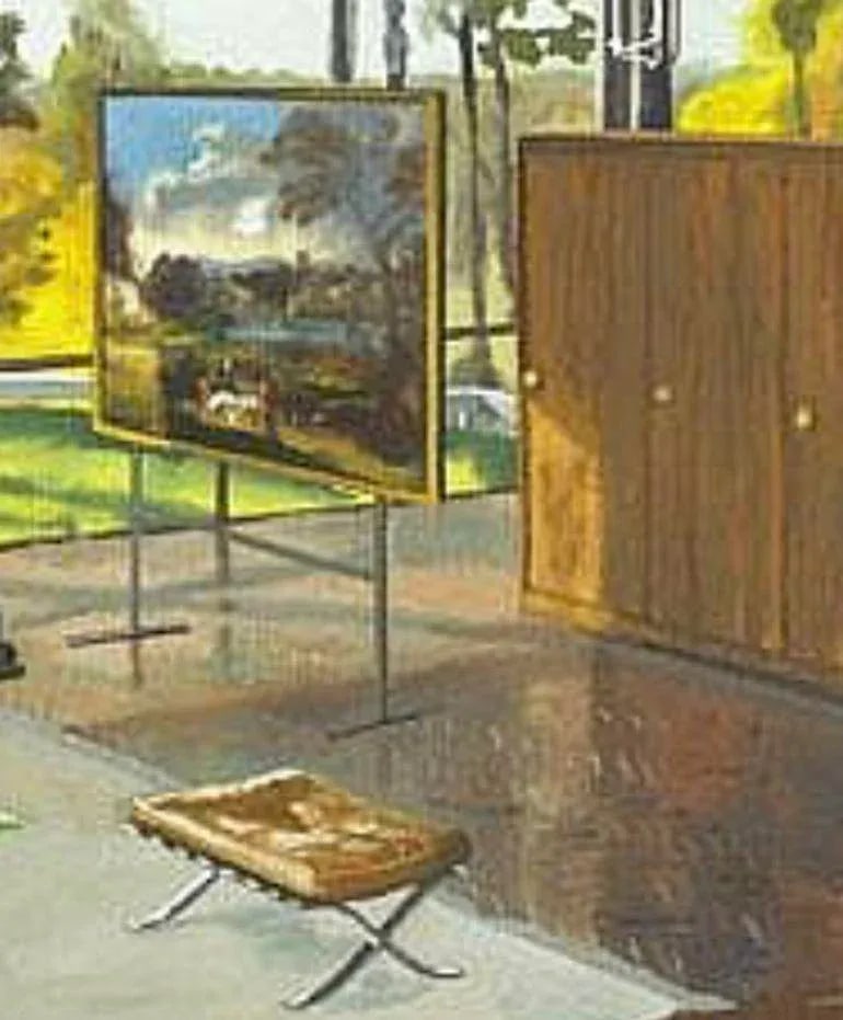 1980s Phillip Johnson the "Glass House" Painting, Framed - 4