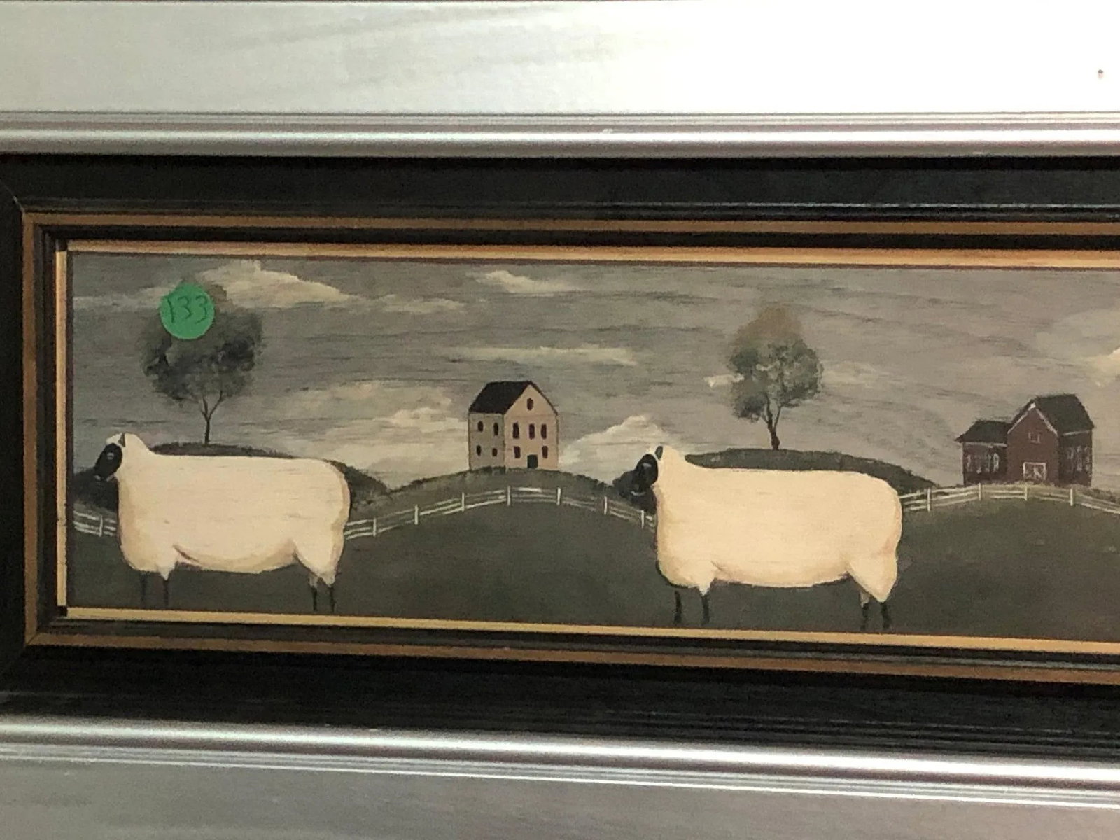 Framed Folk Art Oil on Board of Sheep in Pastoral Landscape - 3